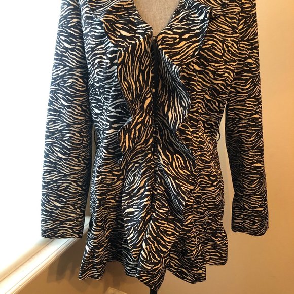 Sandro Animal Print Ruffle Front Jacket - Picture 3 of 7